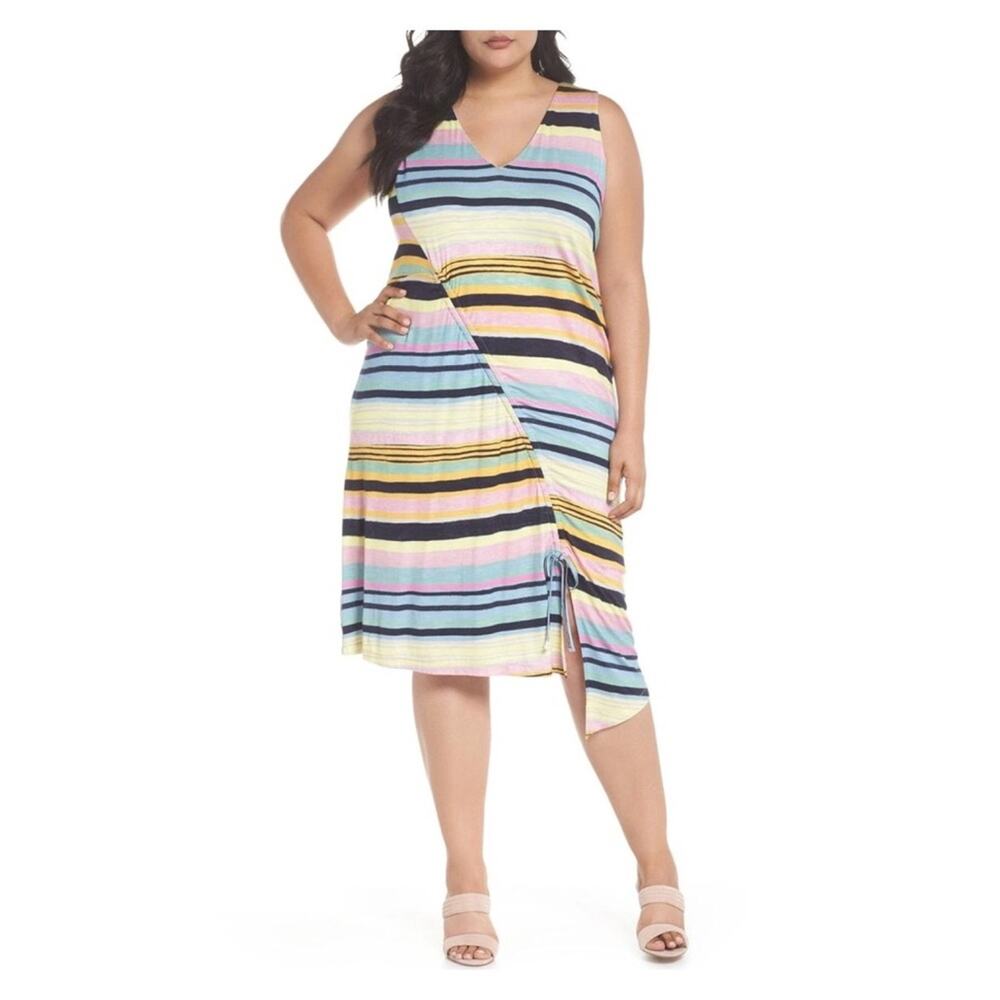 Rachel Rachel Roy April Navy Combo Striped Hem Tie Dress Sz.1X NWT - Picture 1 of 16